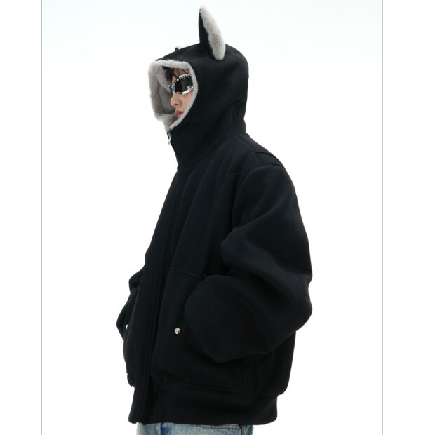 Niche Mountain Carving Plush Hooded Sweater Reversible Coat Couple Cotton Clothes - Image 8