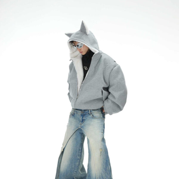 Niche Mountain Carving Plush Hooded Sweater Reversible Coat Couple Cotton Clothes - Image 6