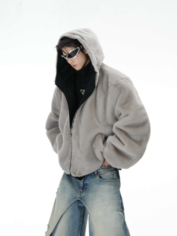 Niche Mountain Carving Plush Hooded Sweater Reversible Coat Couple Cotton Clothes