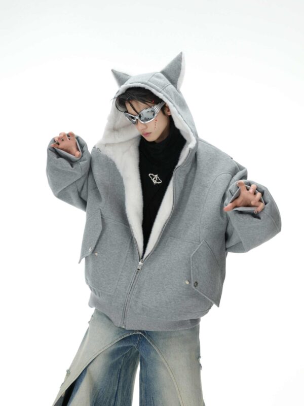 Niche Mountain Carving Plush Hooded Sweater Reversible Coat Couple Cotton Clothes - Image 5