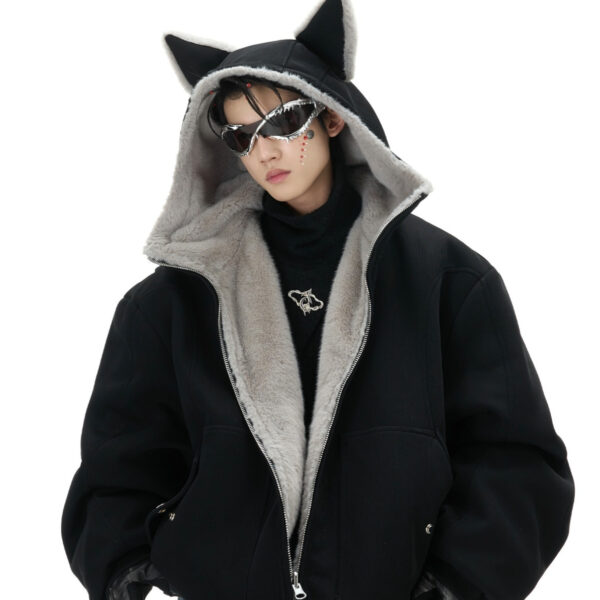 Niche Mountain Carving Plush Hooded Sweater Reversible Coat Couple Cotton Clothes - Image 4